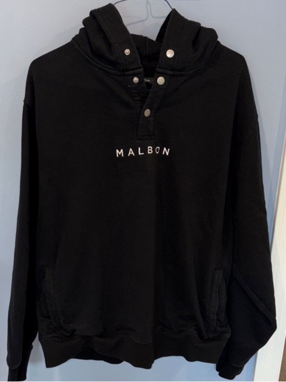 Men's Malbon Eagle Black Three-Button Hooded Pullover Sweatshirt